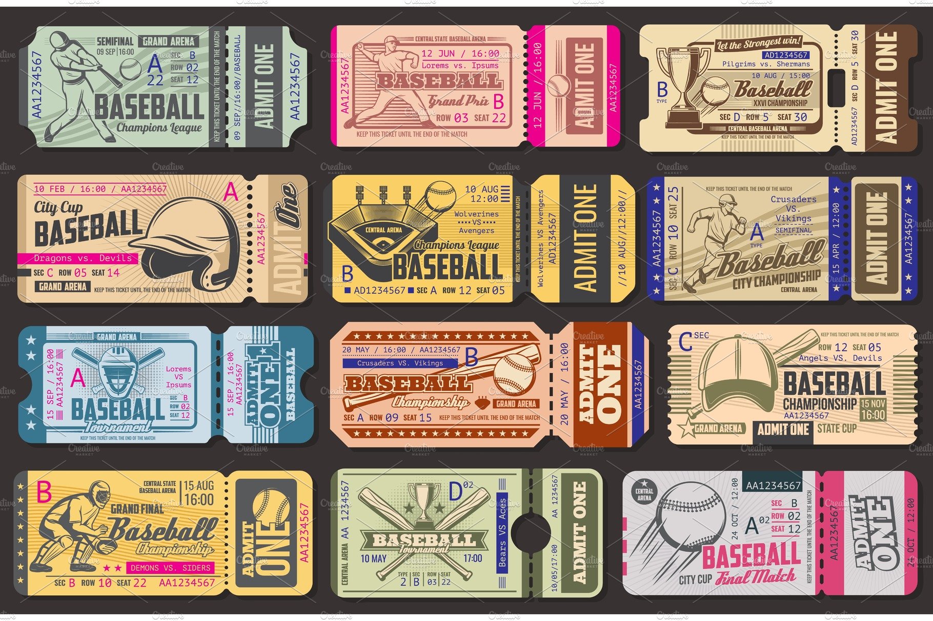 Vector admission tickets, baseball cover image.