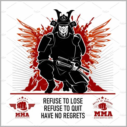 Samurai warrior. MMA emblems. Vector cover image.