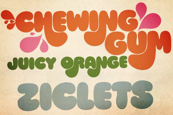Ziclets | A juicy swashy font preview image.