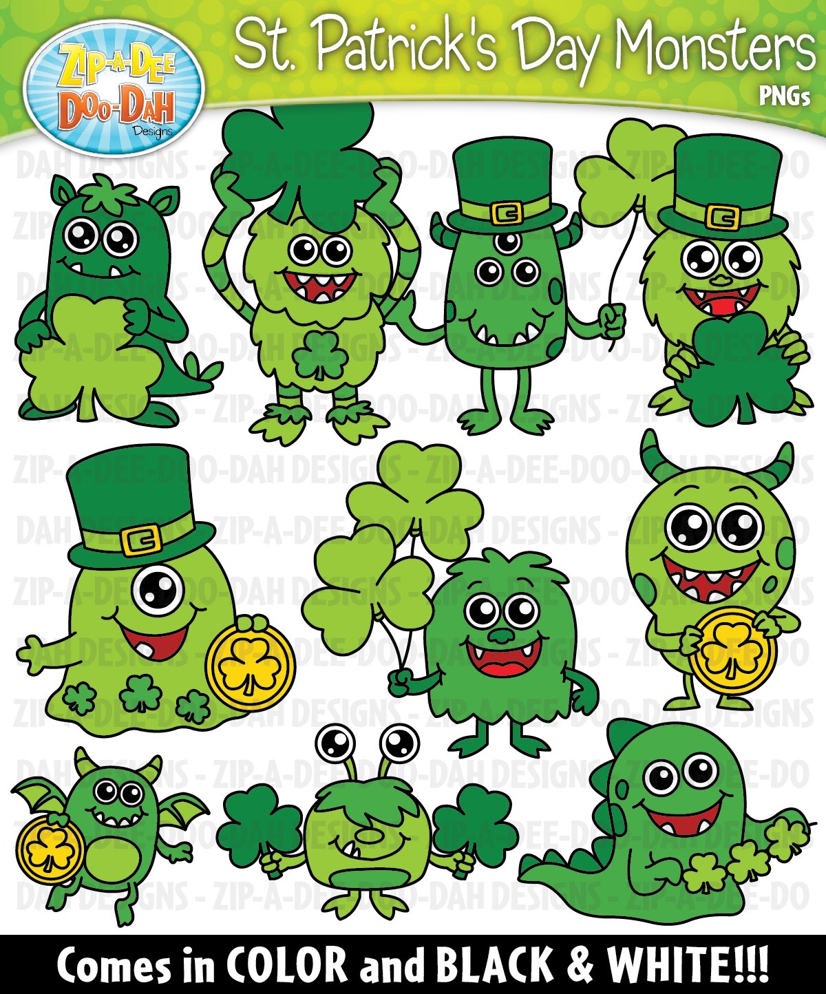 St. Patrick's Day Monsters Clipart cover image.