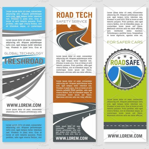 Road safety service technology vector banners cover image.