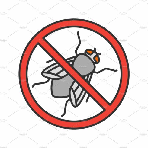 Stop housefly sign color icon cover image.