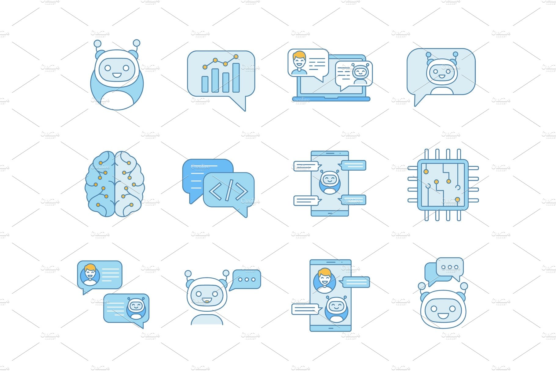 Chatbot color icons set cover image.