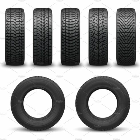 Car wheel tires or tyres vector cover image.