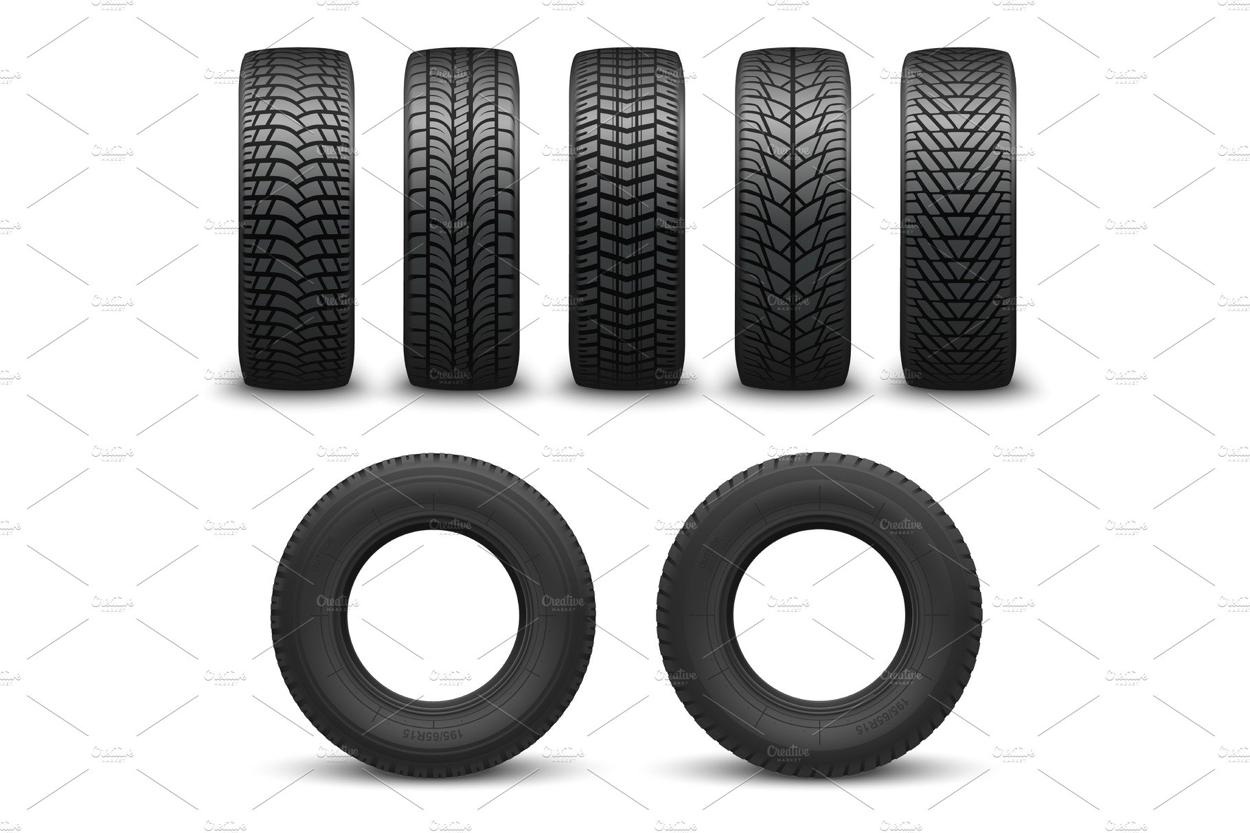 Car wheel tires or tyres vector cover image.