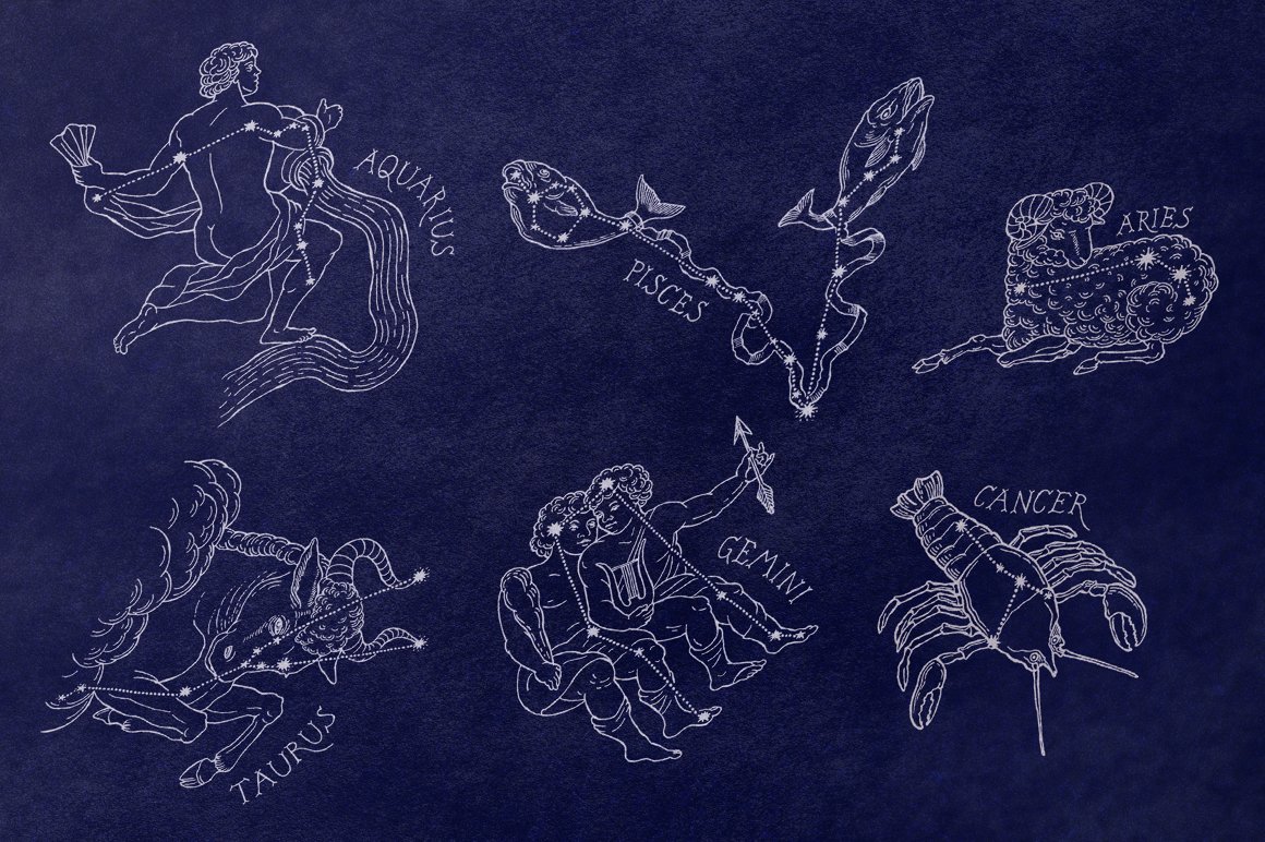 Zodiac Constellations set & Pattern preview image.