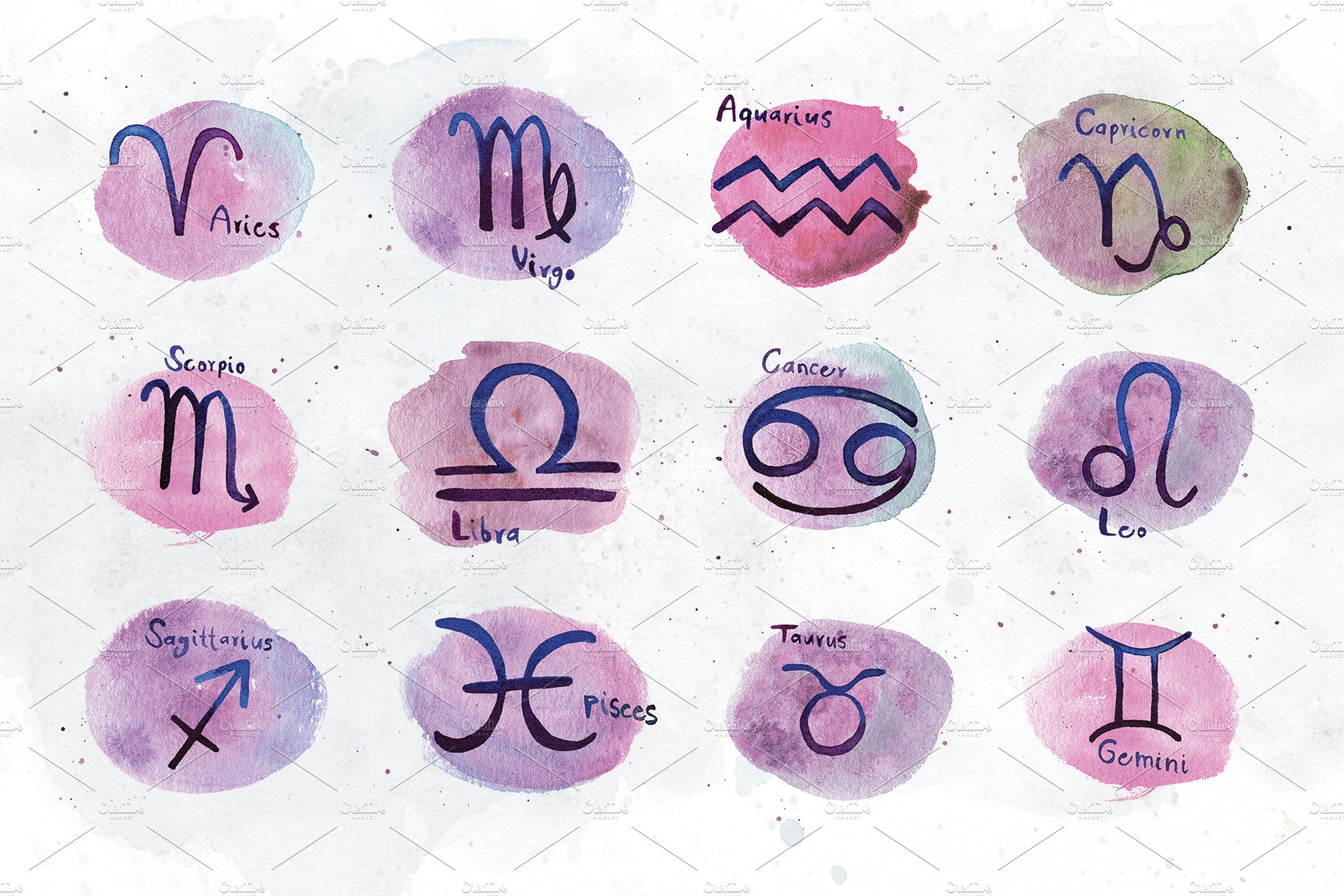 Zodiac Signs Watercolor Backgrounds preview image.