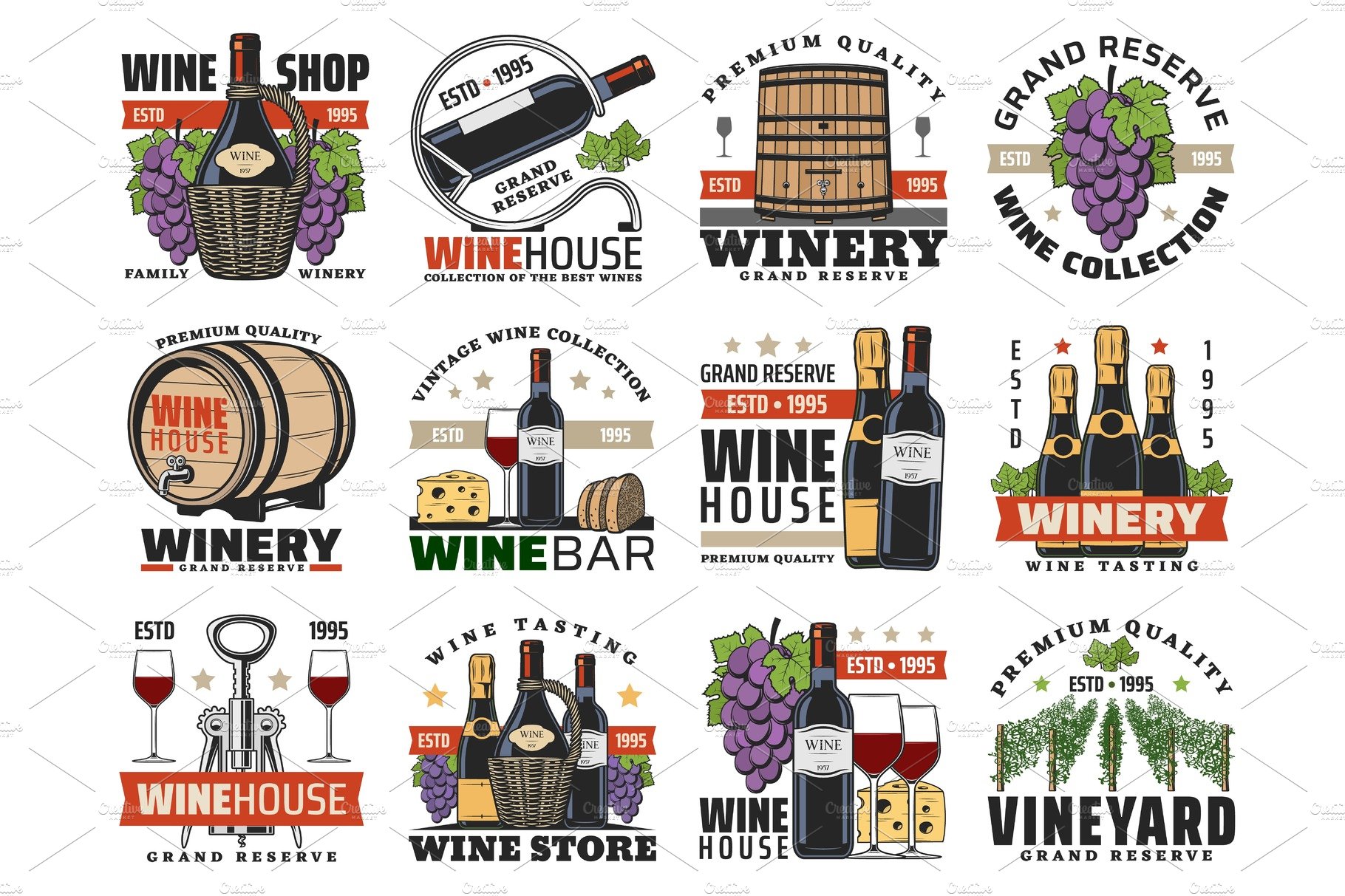 Wine, winemaking vector icons cover image.