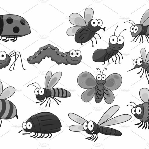 Cartoon insects and bugs vector icons set cover image.