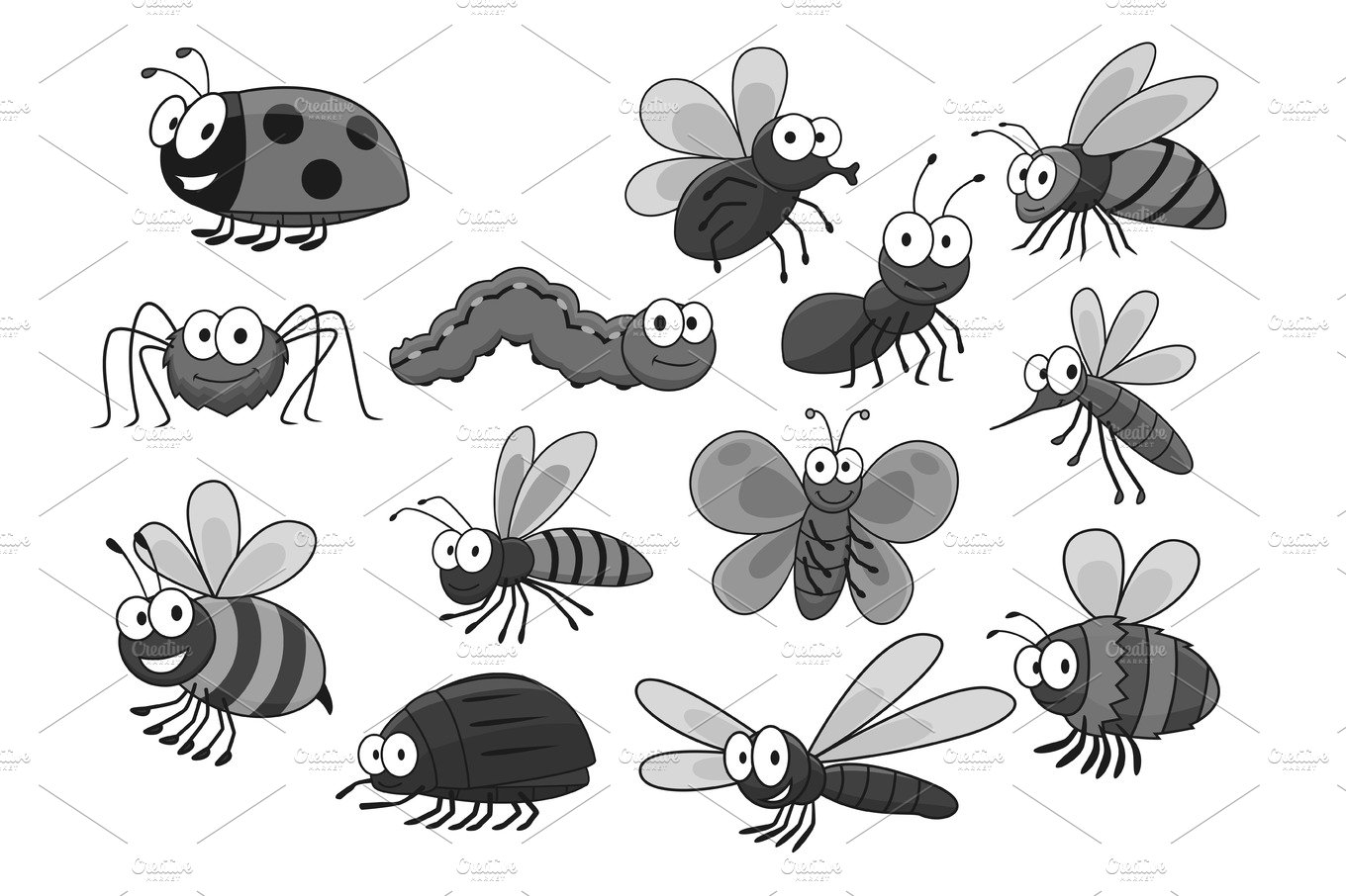 Cartoon insects and bugs vector icons set cover image.