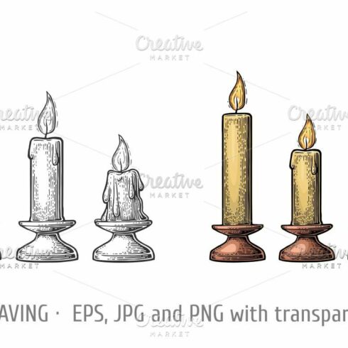 Set burning candles engraveing cover image.