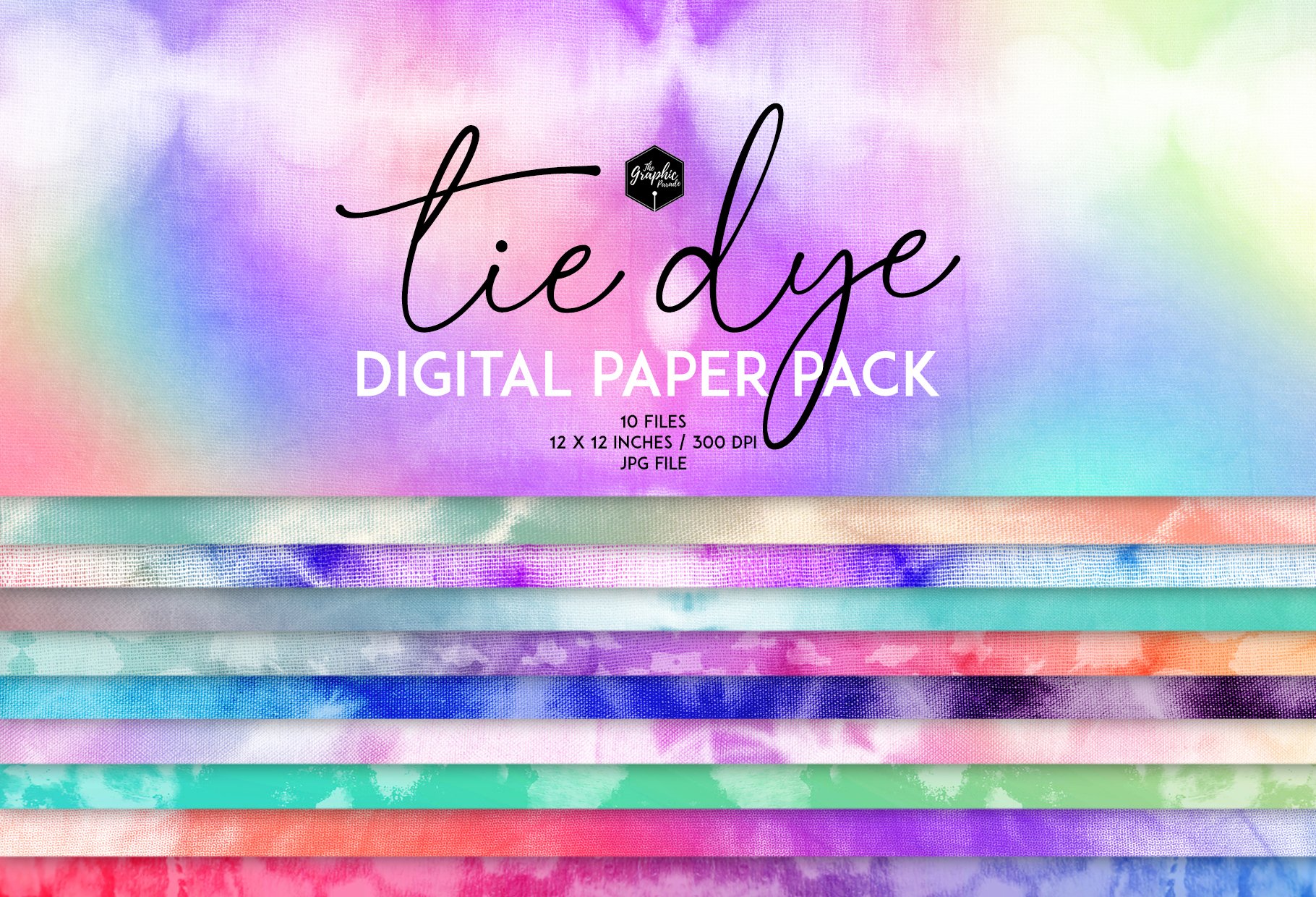 Tie dye digital paper pack cover image.