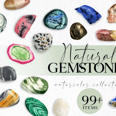 Watercolor gemstone clipart cover image.