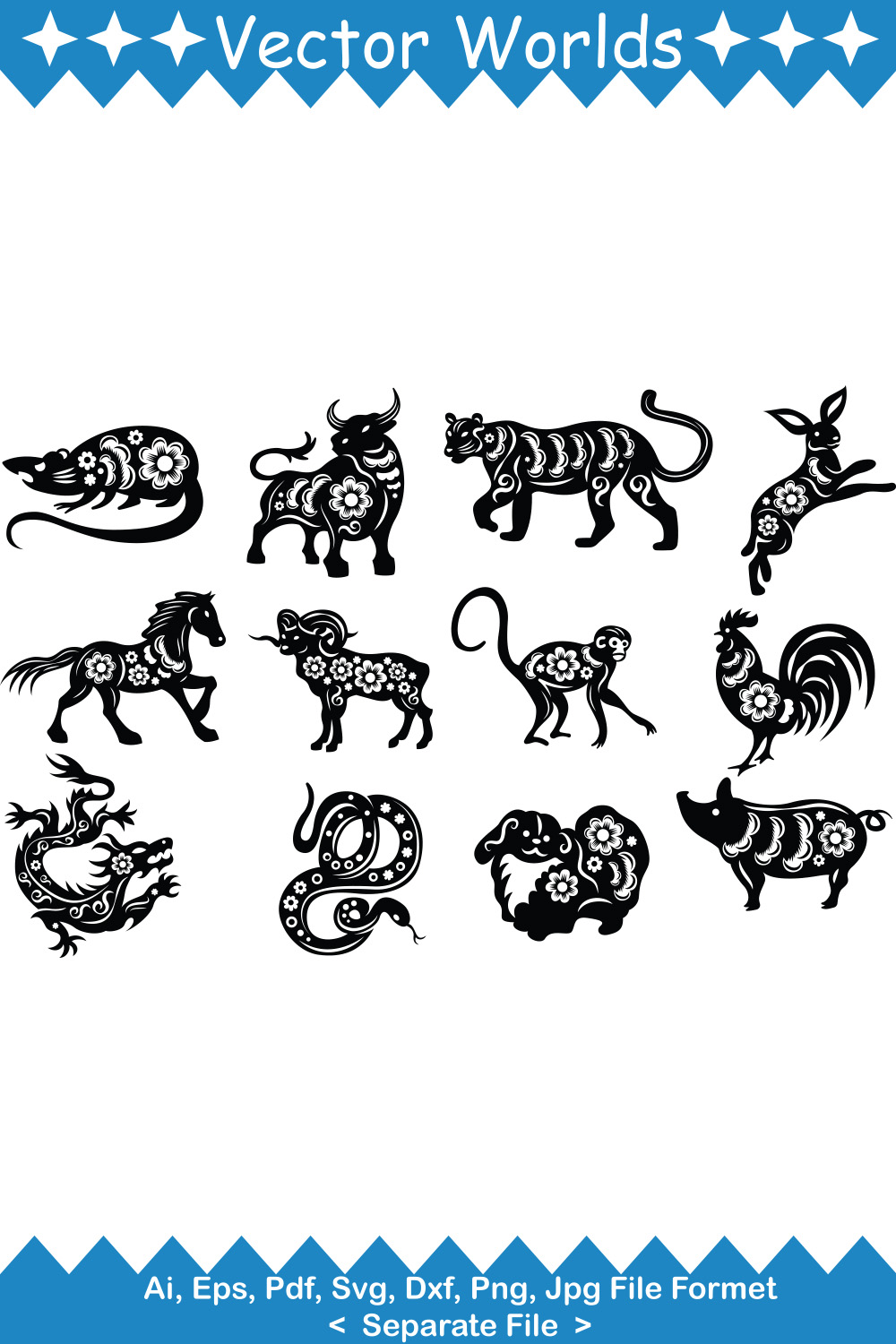 Chinese Zodiac Animal SVG Vector Design pinterest preview image.