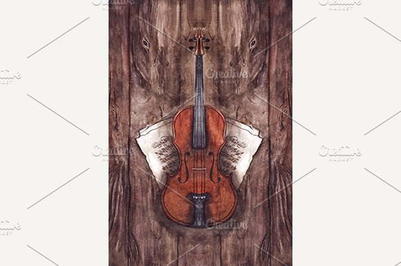 Watercolor violin music instrument cover image.