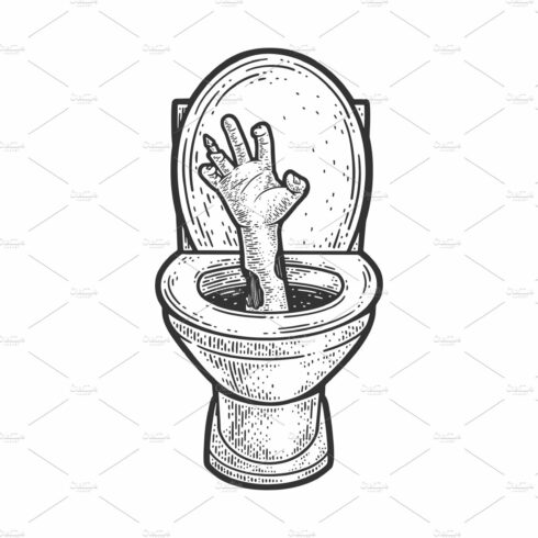 zombie hand in toilet sketch vector cover image.