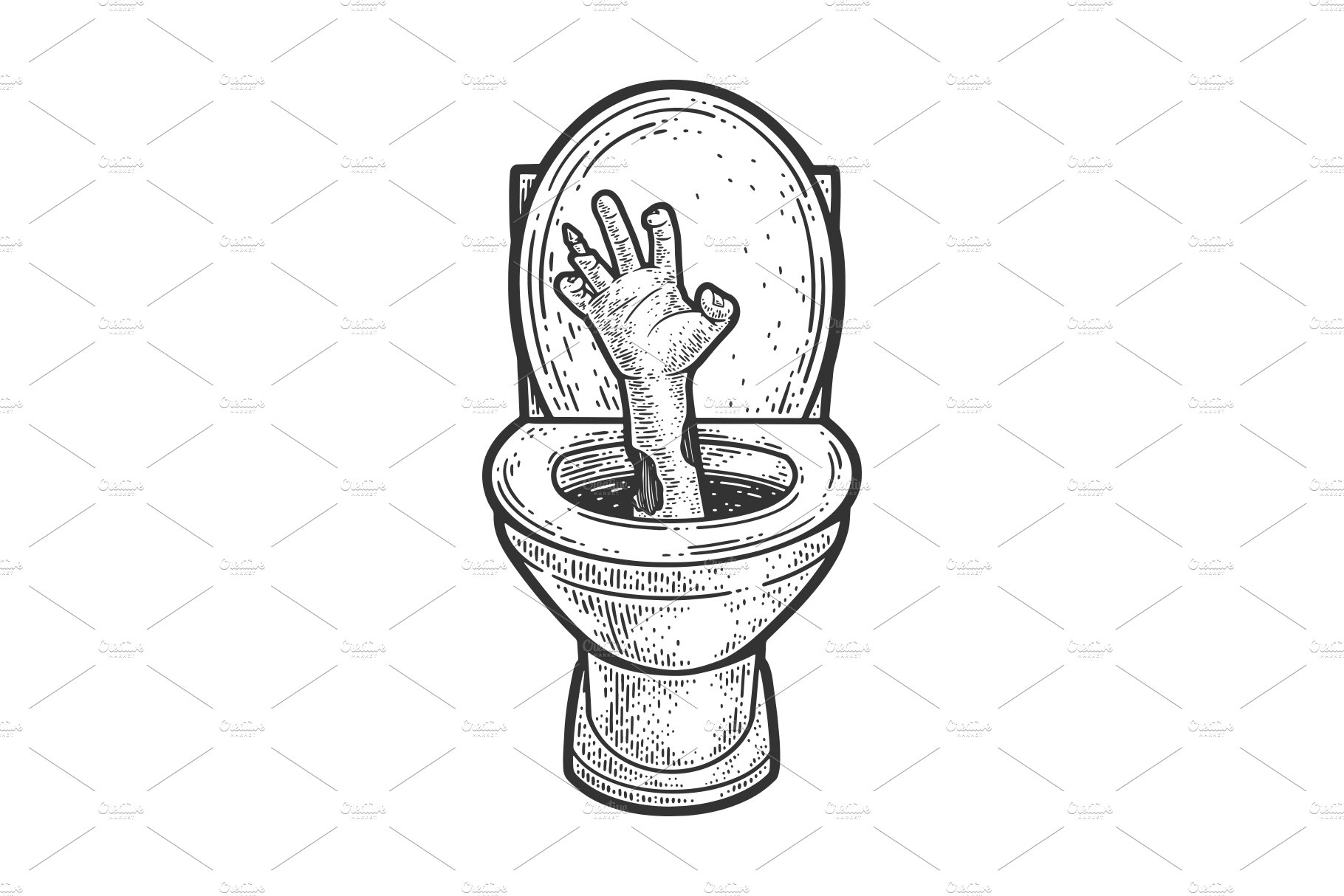 zombie hand in toilet sketch vector cover image.