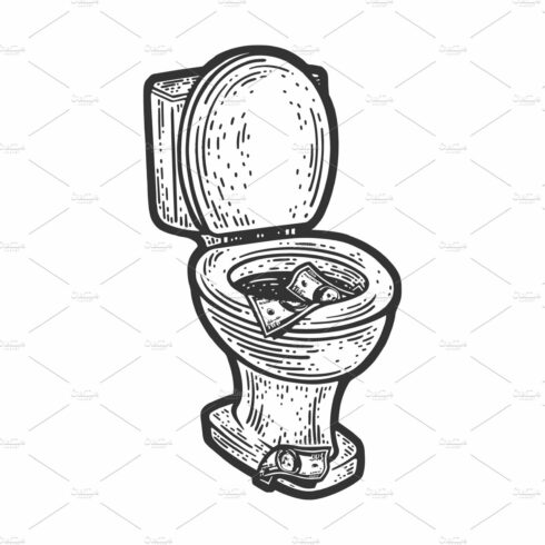 money in the toilet sketch vector cover image.