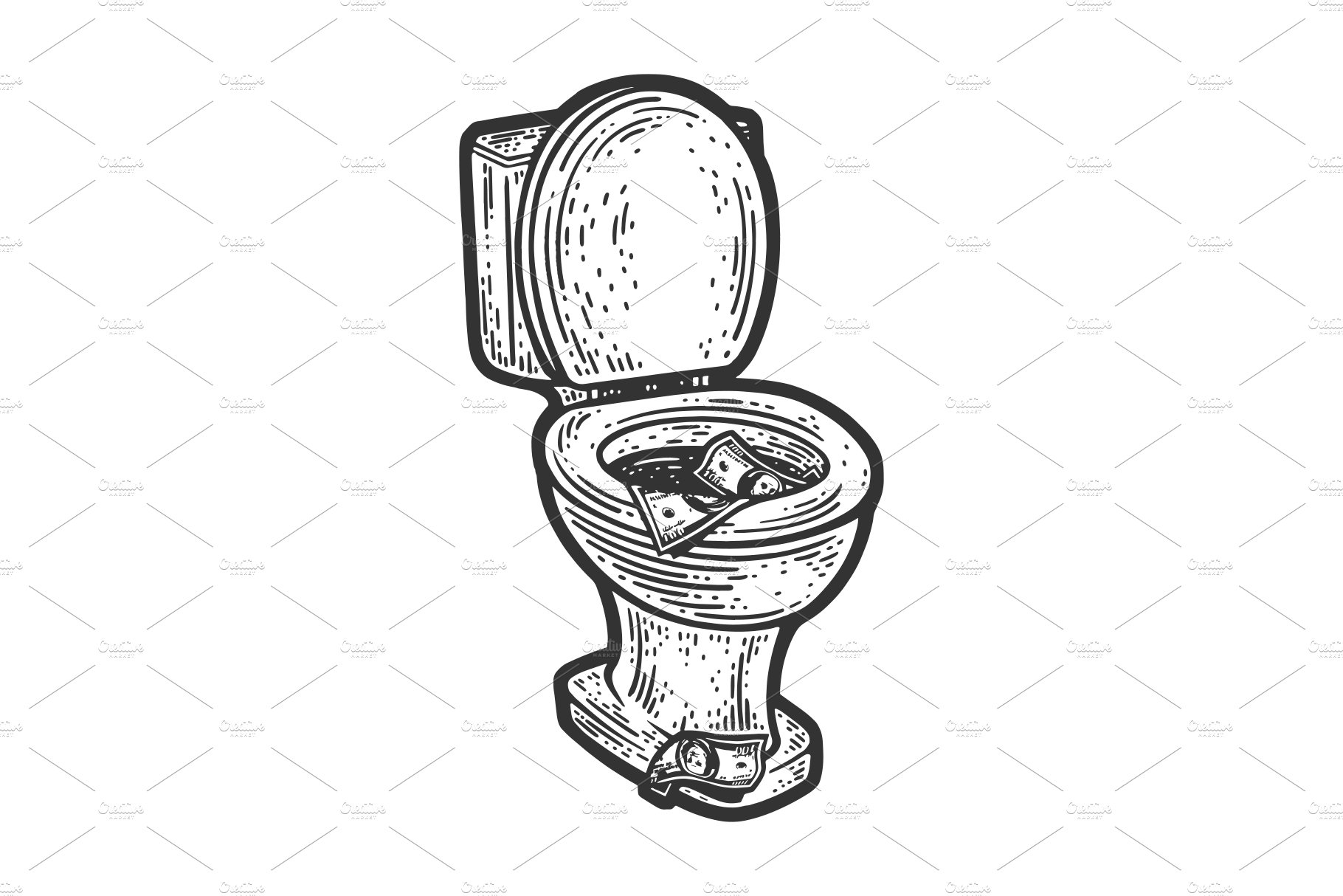 money in the toilet sketch vector cover image.