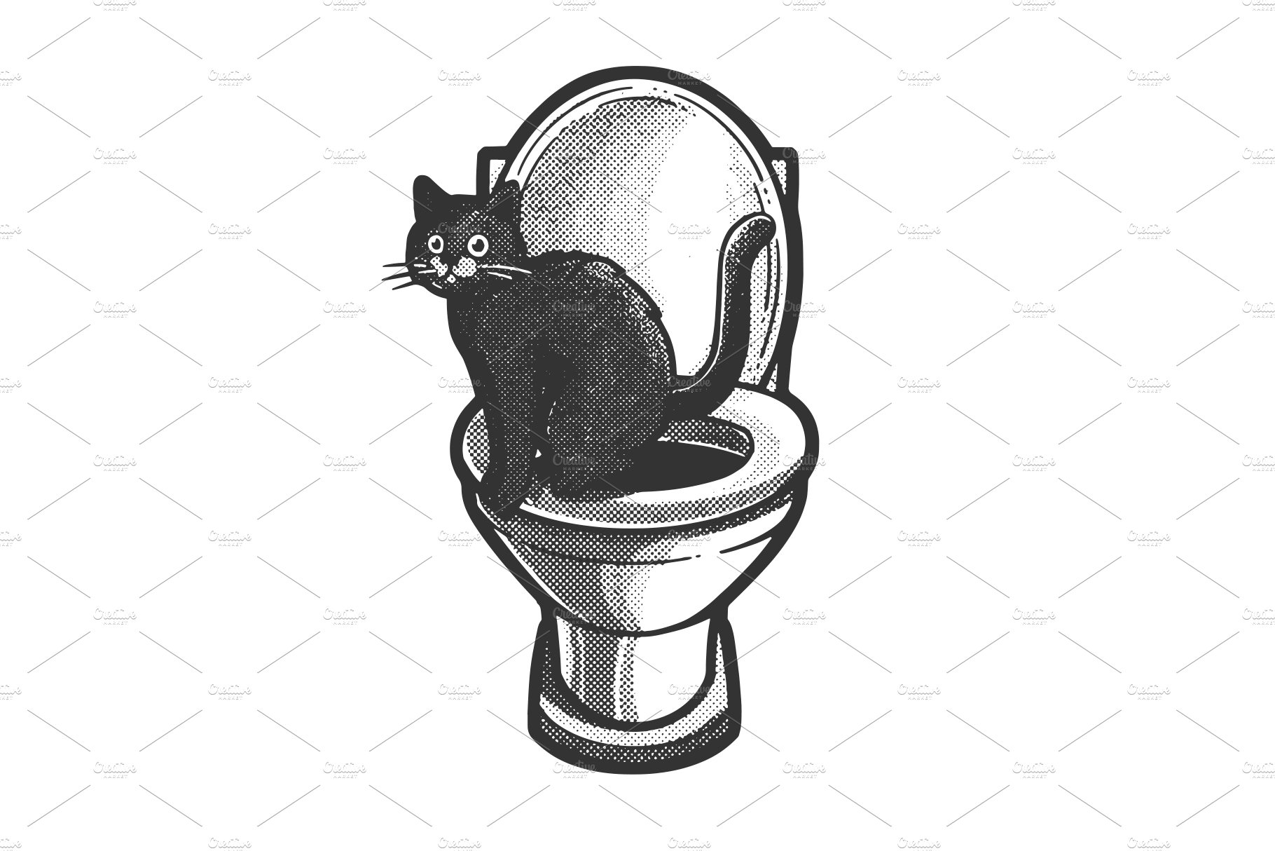cat sitting on toilet sketch vector cover image.