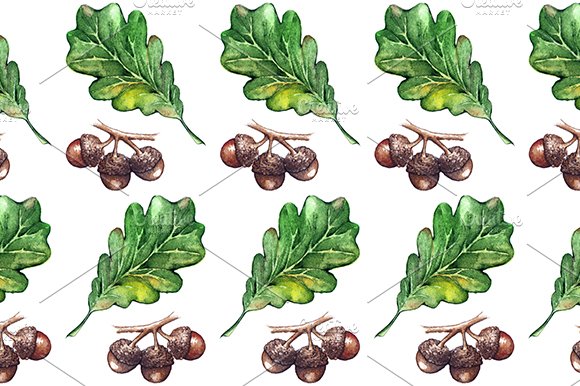 Watercolor oak leaf seamless pattern cover image.