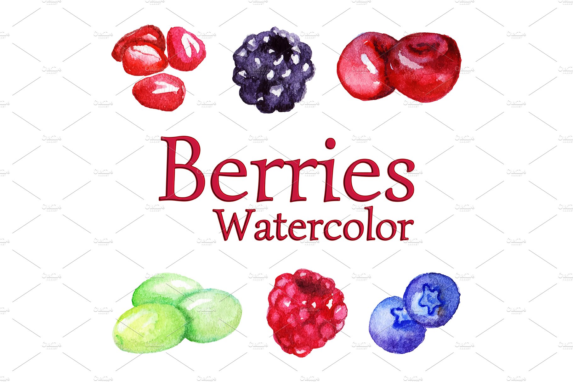 Watercolor berry vector isolated set cover image.