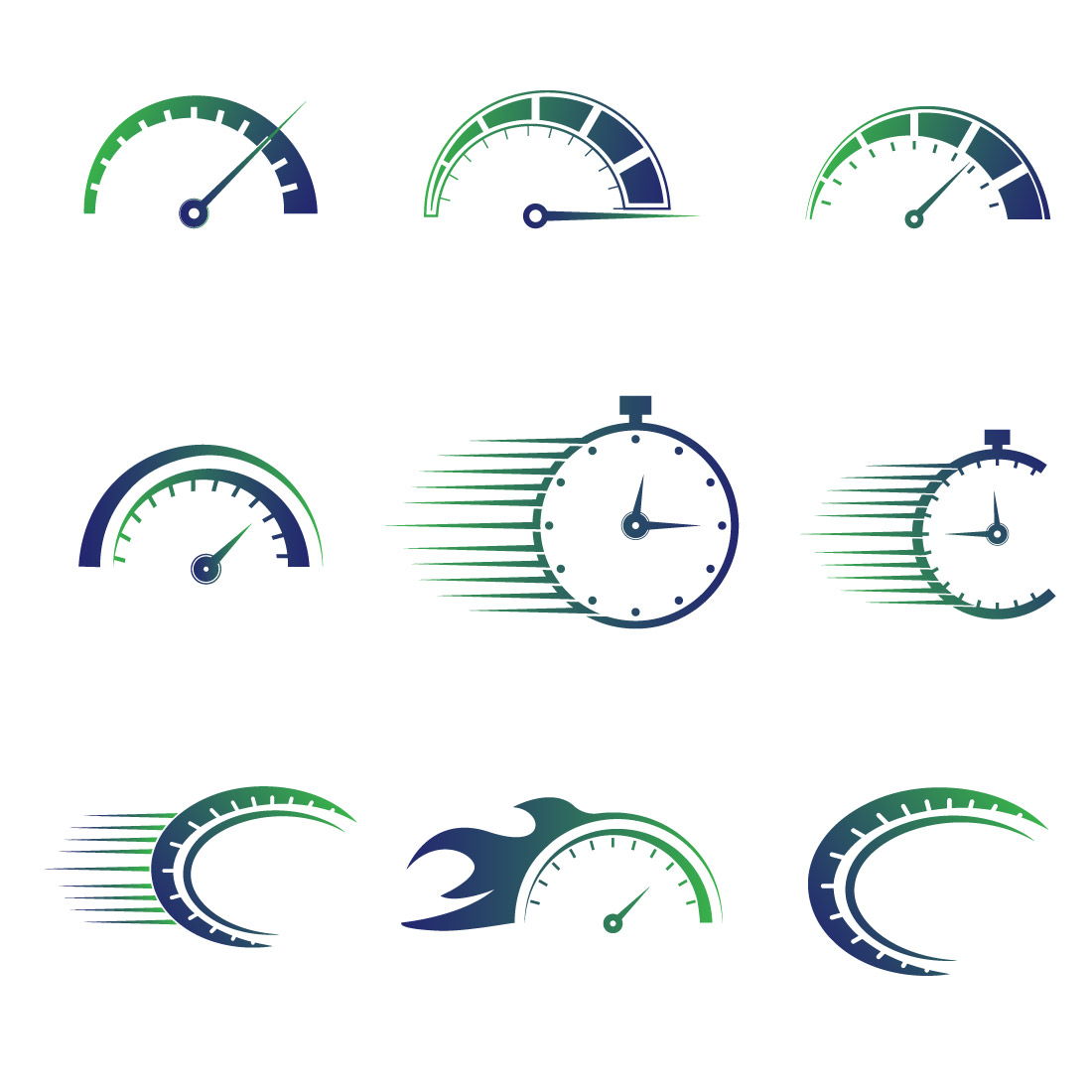 Abstract Vector 9 Speed Logo Bundle Creative Speed, Time, Clock Icon Set preview image.