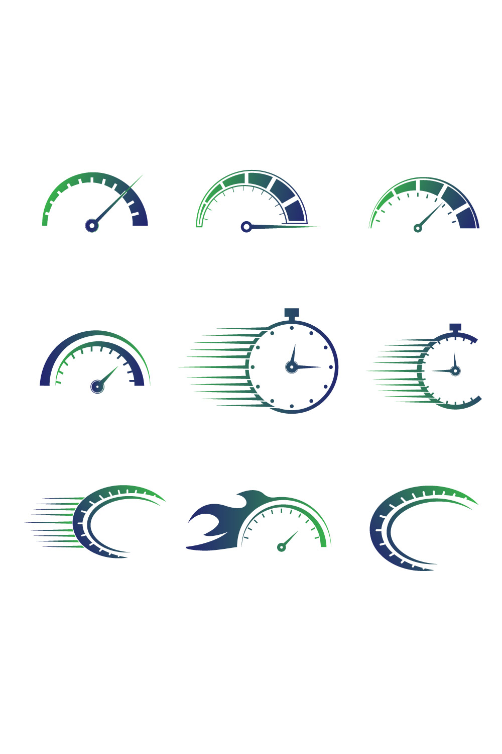 Abstract Vector 9 Speed Logo Bundle Creative Speed, Time, Clock Icon Set pinterest preview image.