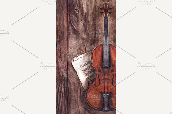 Watercolor violin music instrument cover image.