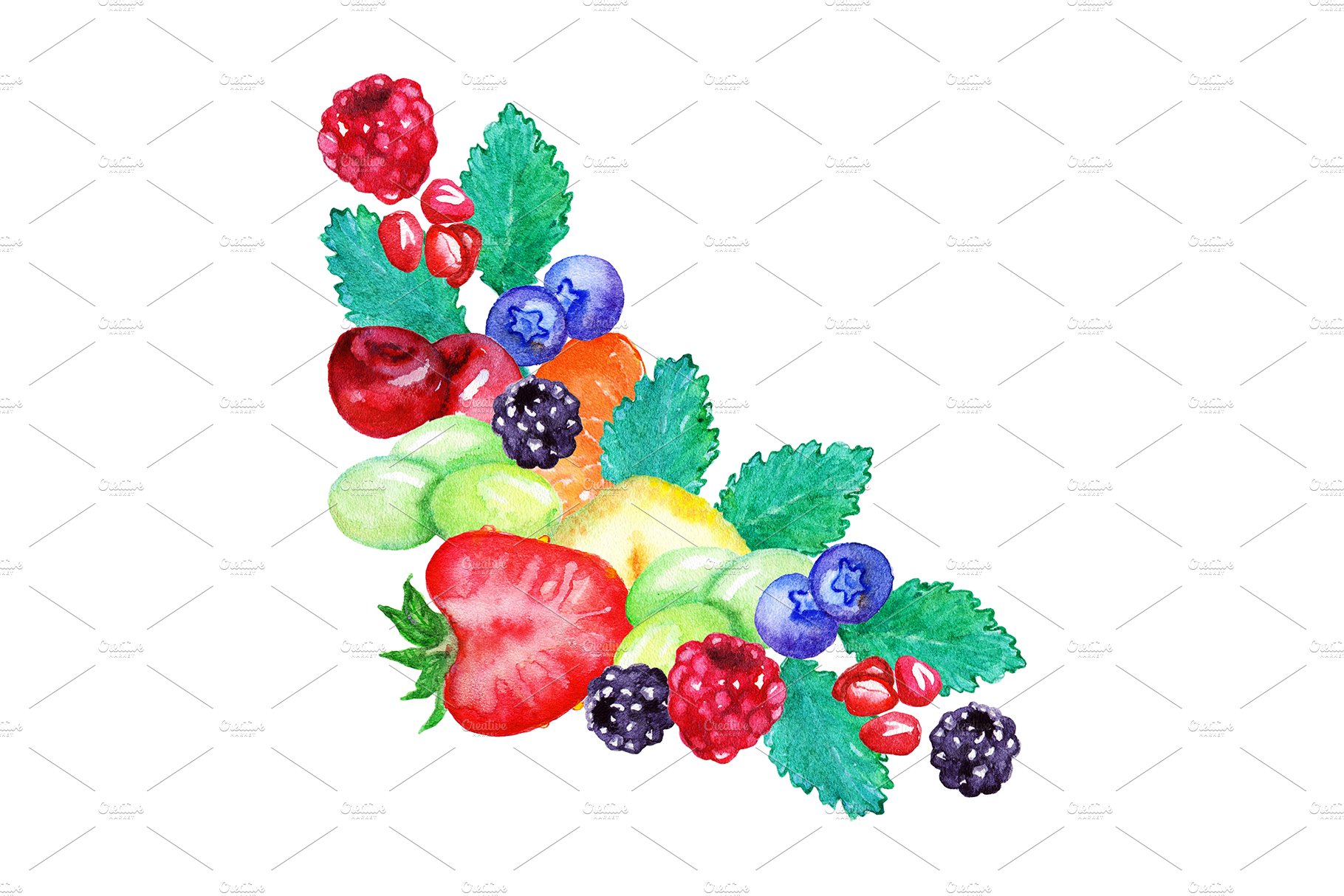 Watercolor fruit berry frame isolate cover image.