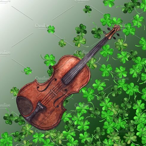 Watercolor violin clover background cover image.