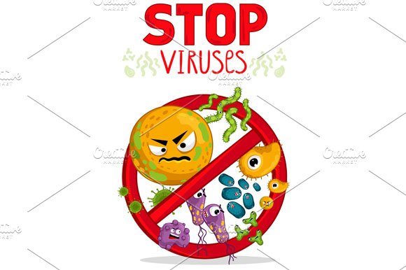 Stop virus cartoon characters cover image.