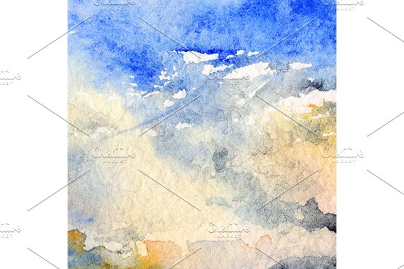 Watercolor sunset sky background cover image.