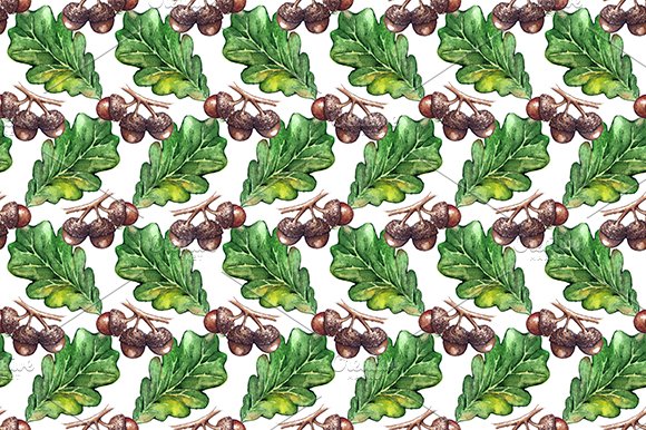Watercolor oak leaf seamless pattern cover image.