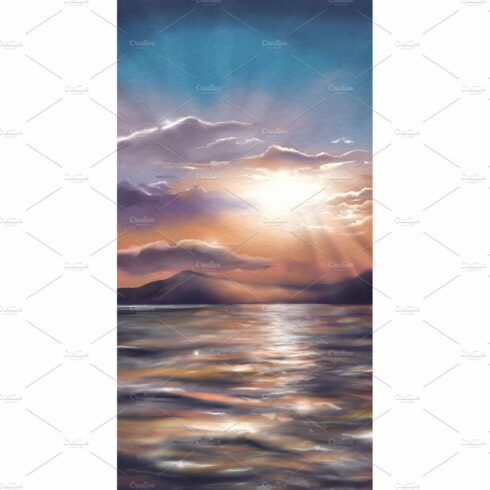 Sunset sea digital watercolor art cover image.