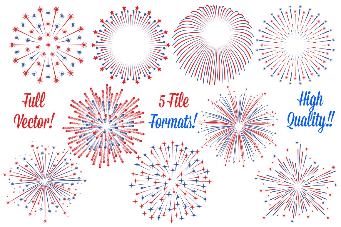 Vector Red and Blue Fireworks preview image.