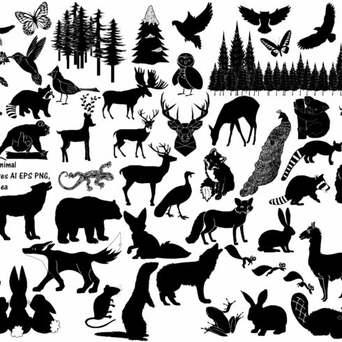 Forest Animal Silhouettes AI EPS PNG cover image.