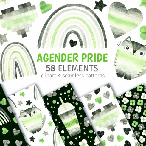 Agender pride clipart and patterns cover image.