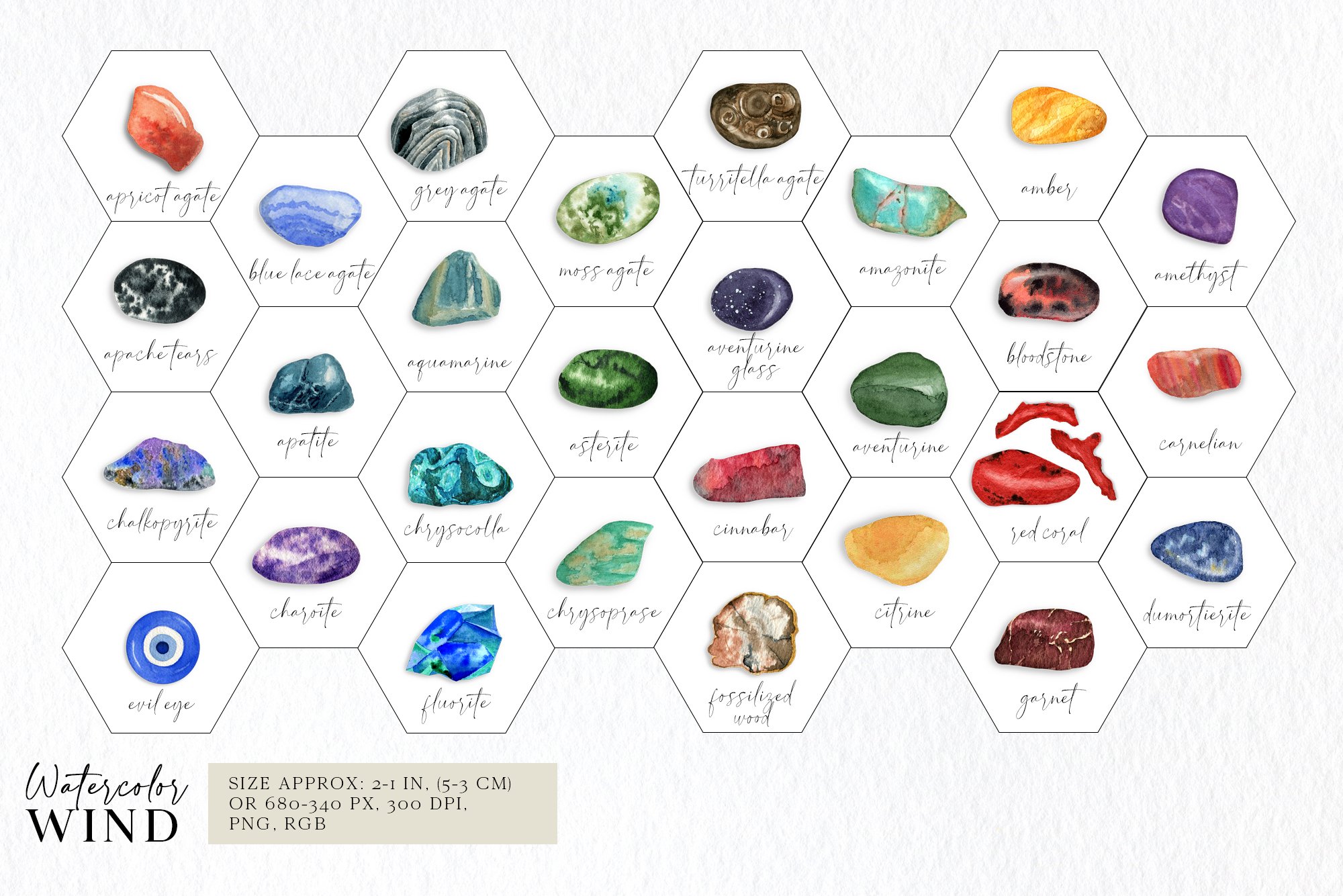 Watercolor gemstone clipart preview image.