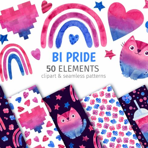 Bisexual pride clipart and patterns cover image.