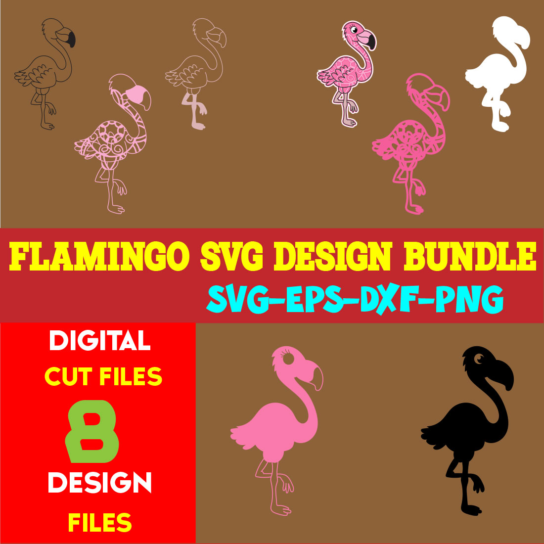 Flamingo SVG Design Bundle cover image.