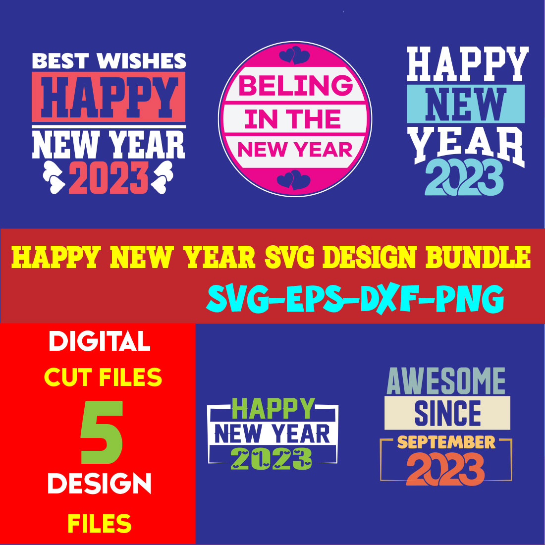 Happy New Year T-shirt Design Bundle Volume-03 cover image.