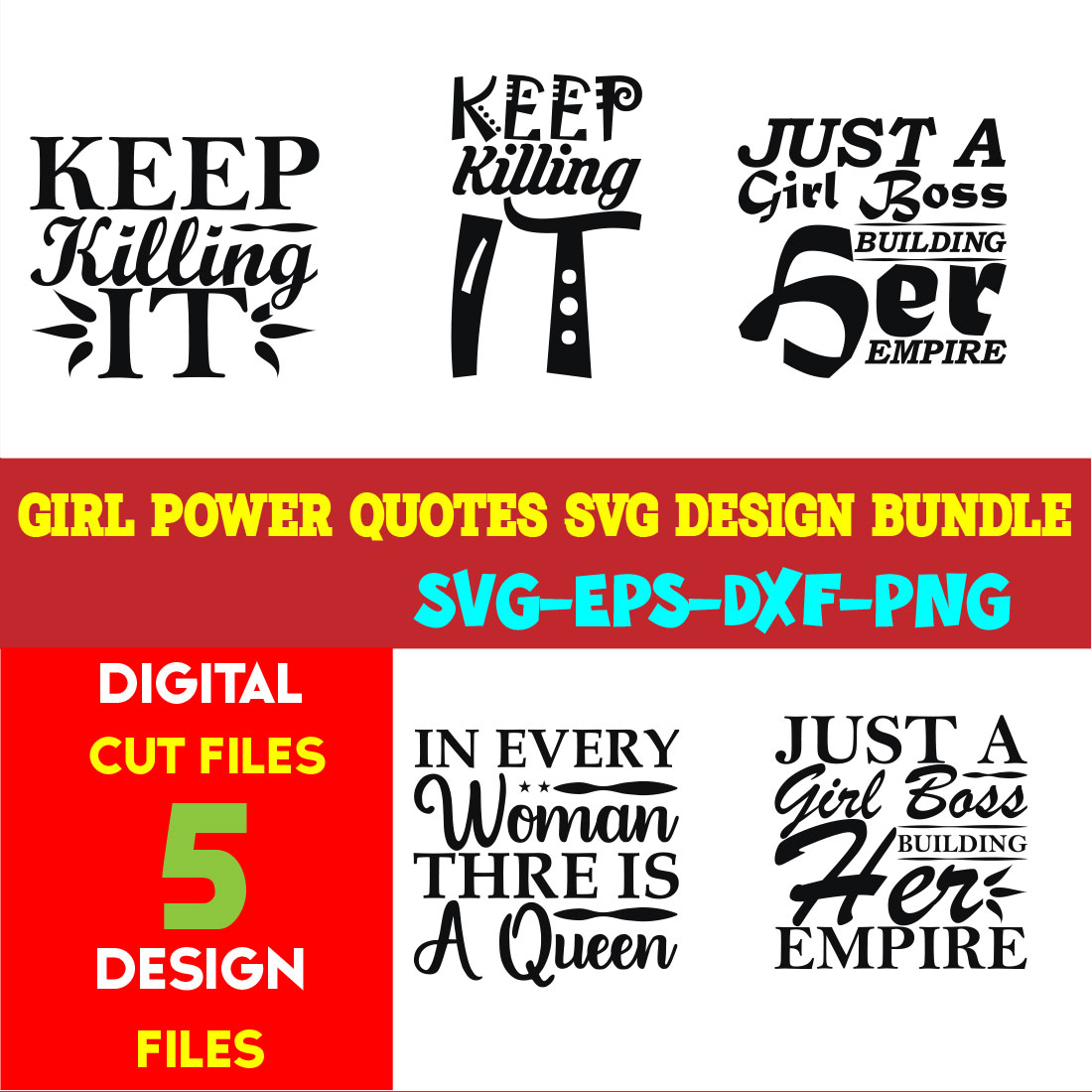 Girl Power Quotes T-shirt Design Bundle Vol-03 cover image.