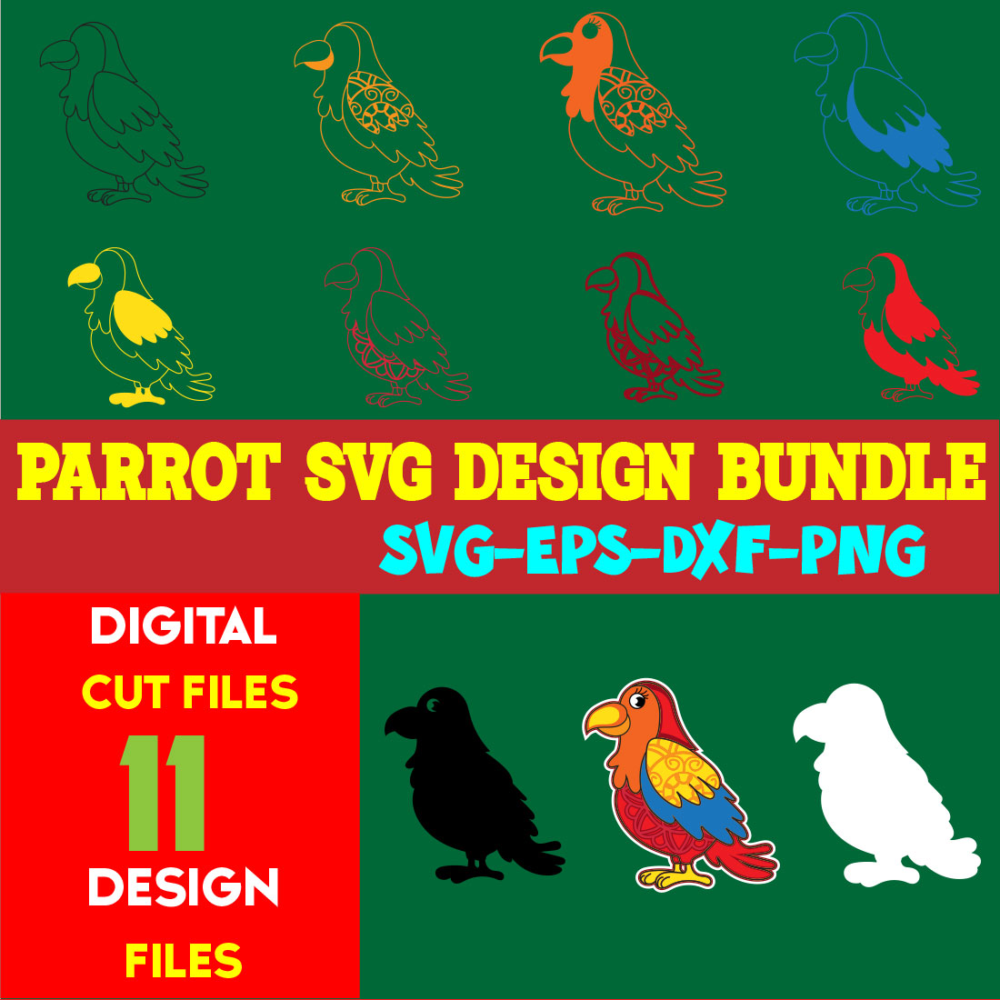 Parrot SVG Design Bundle cover image.