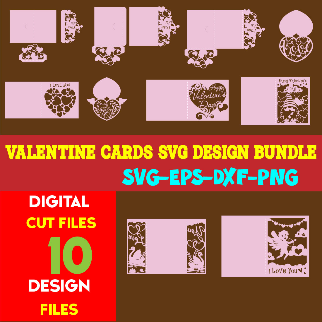 Valentine cards SVG Design Bundle cover image.