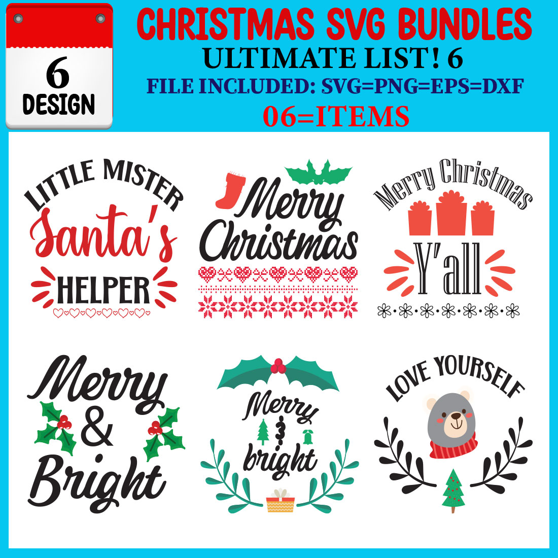 Christmas SVG T-shirt Design Bundle cover image.