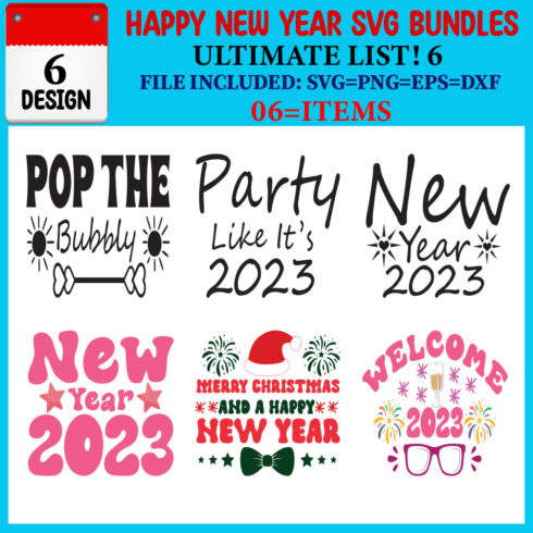 Happy New Year SVG T-shirt Design Bundle cover image.