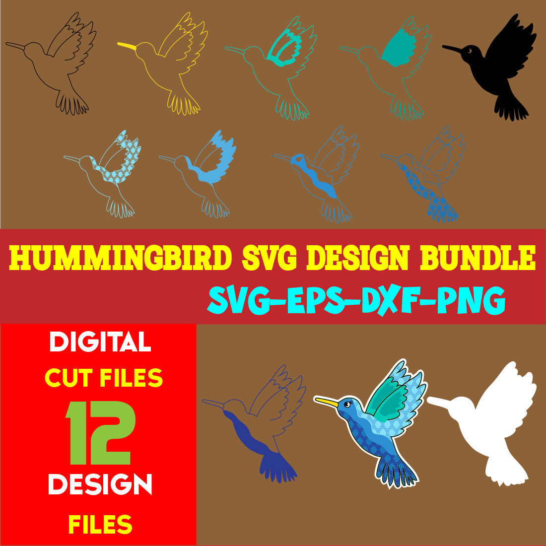 Hummingbird SVG Design Bundle cover image.