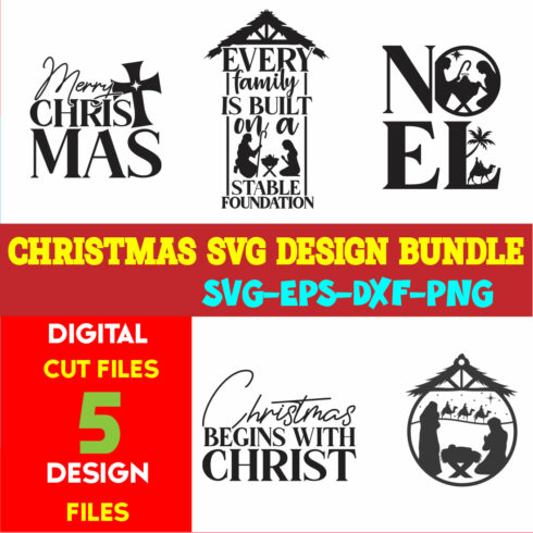 Christmas SVG T-shirt Design Bundle Volume-80 cover image.