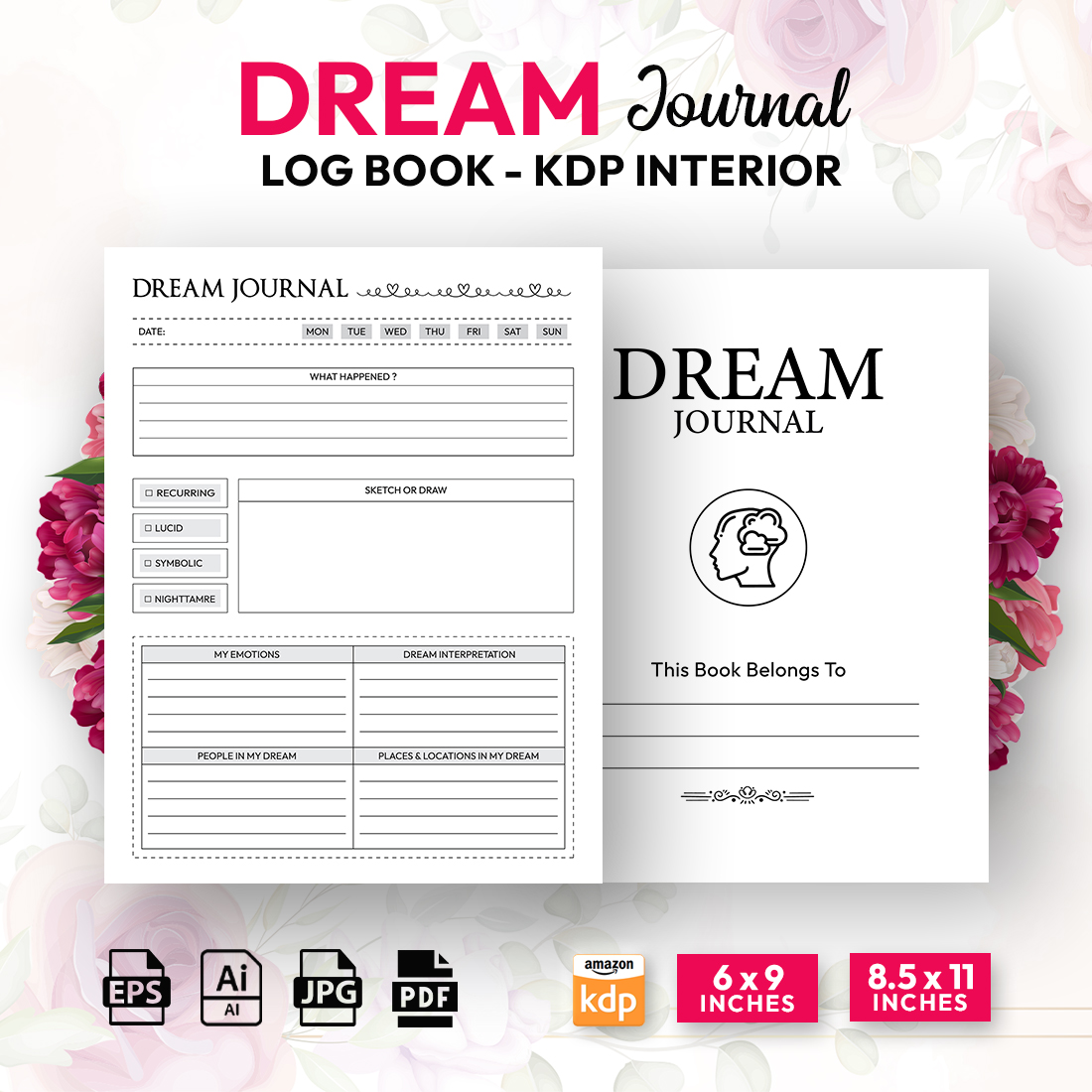 Dream Journal Planner Logbook – KDP Interior cover image.